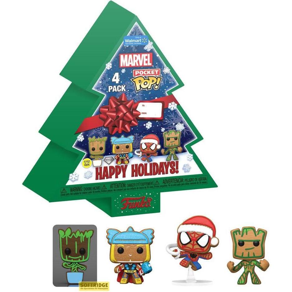 Funko, Portachiavi, Pocket Pop! Marvel - Albero Holiday Box 4-Pack, Verde