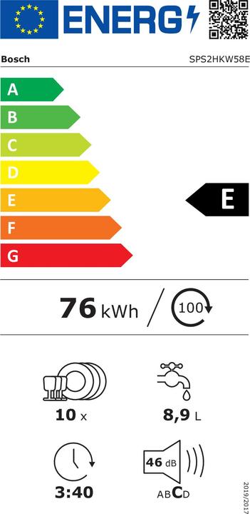 Label énergétique Bosch Hausgeräte SPS2HKW58E