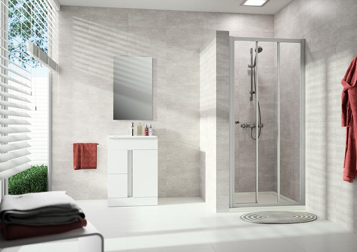 Actual product image Hüppe Alpha 2 sliding door, 2-part, with fixed segment, 1200x1900mm, partially framed (204 cm, 123 cm, 15 cm)