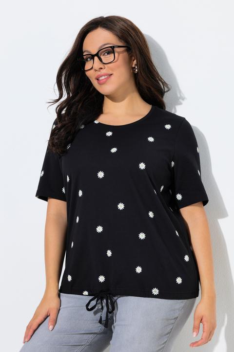 Actual product image Ulla Popken Daisy Print Short Sleeve Drawstring Tee (60)