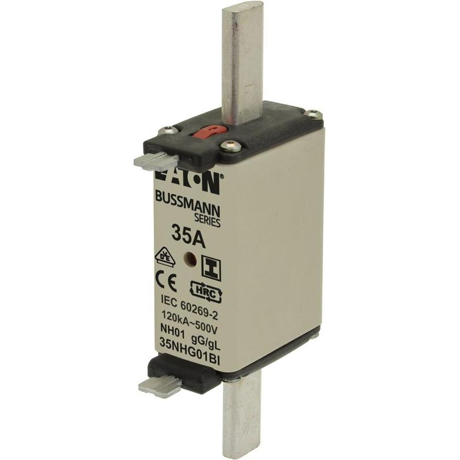 3x Eaton, Sicherung, Sicherungseinsatz, Niederspannung, 35 A, AC 500 V, 120 kA, NH01, gL/gG, IEC, Doppelkennmelder, isol...