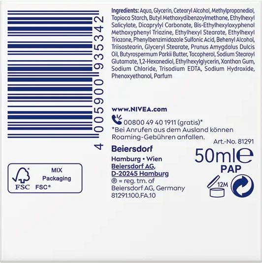 Actual product image NIVEA 24h Feuchtigkeit (50 ml, Day cream, SPF 30)