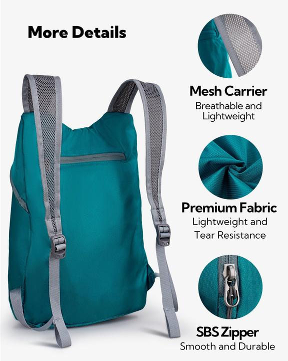 Produktbild Only-Bags.Store Ultraleichter faltbarer Rucksack : Kleiner verpackbarer Wanderrucksack Leichter dünner Rucksack (15 l)