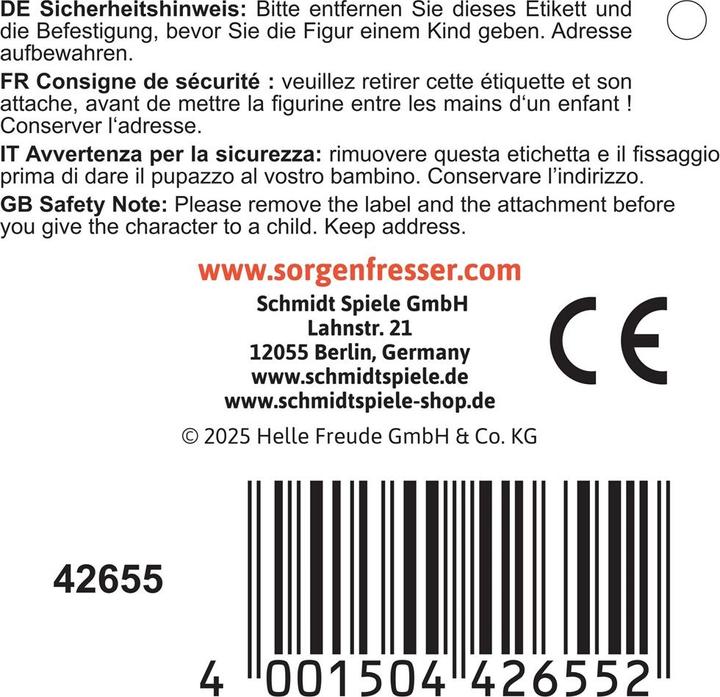 Nutritional values and ingredients Schmidt Spiele Sorgenfresser Gretchen 26 cm (26 cm)