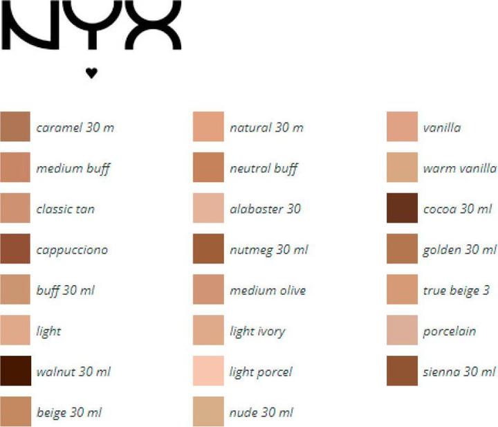 Valori nutrizionali e ingredienti NYX Professional Make-Up Full Coverage Foundation - Can't Stop Won't Stop (5 Luce)
