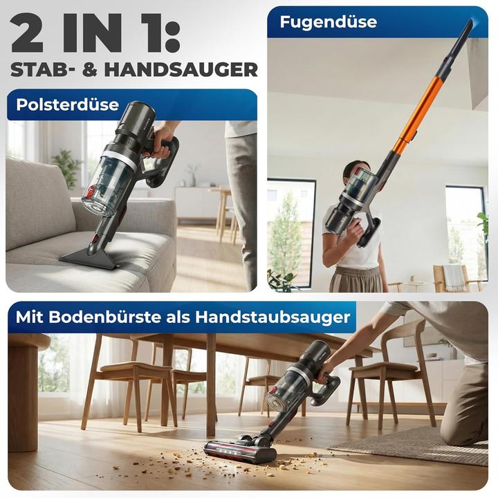 Produktbild KLAMER Akku Staubsauger, 2-in-1 Staubsauger kabellos & Handstaubsauger, Akkulaufzeit bis 60 min…