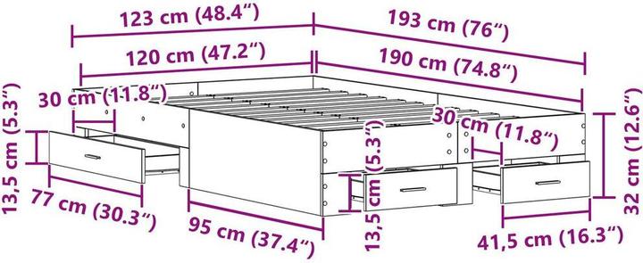 Image du produit vidaXL Rustikales Bett (120 x 190 cm)