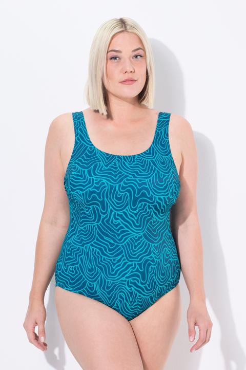 Image du produit Ulla Popken Maillot de bain sans bonnets souples, bande sous la poitrine, motif lignes (42, 44)