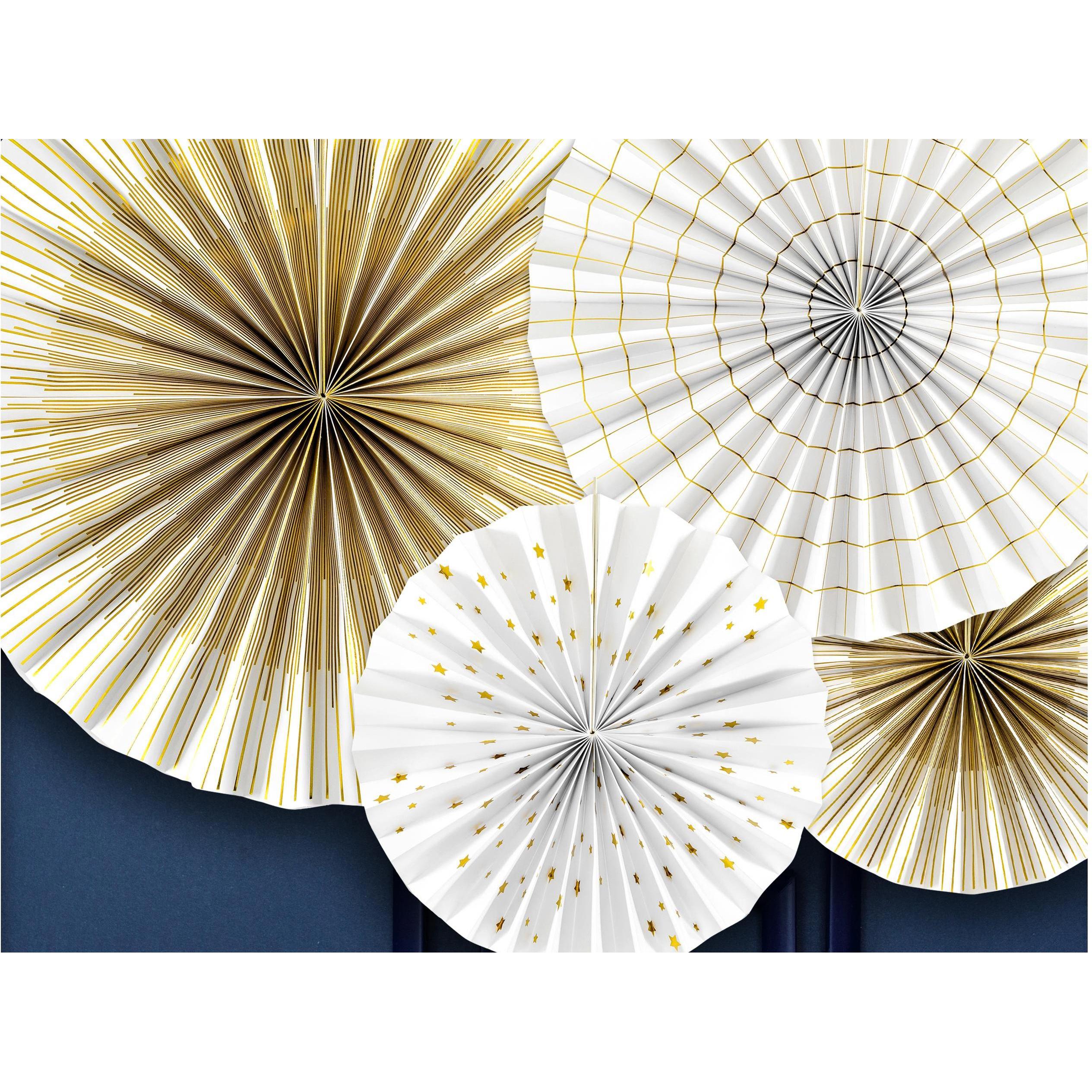 Partydeco Rosetten Zweifarbig 4 Stück, Weiss/Gold