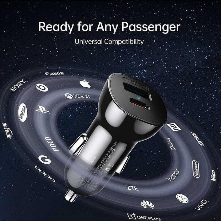 Actual product image Choetech 1x USB-A QC 3.0 18W, 1x USB-C PD 20W black