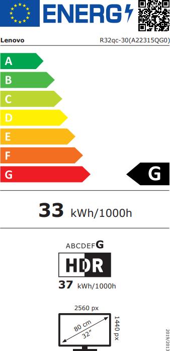 Label énergétique Lenovo Legion R32qc-30 (2560 x 1440 pixels, 31.50")