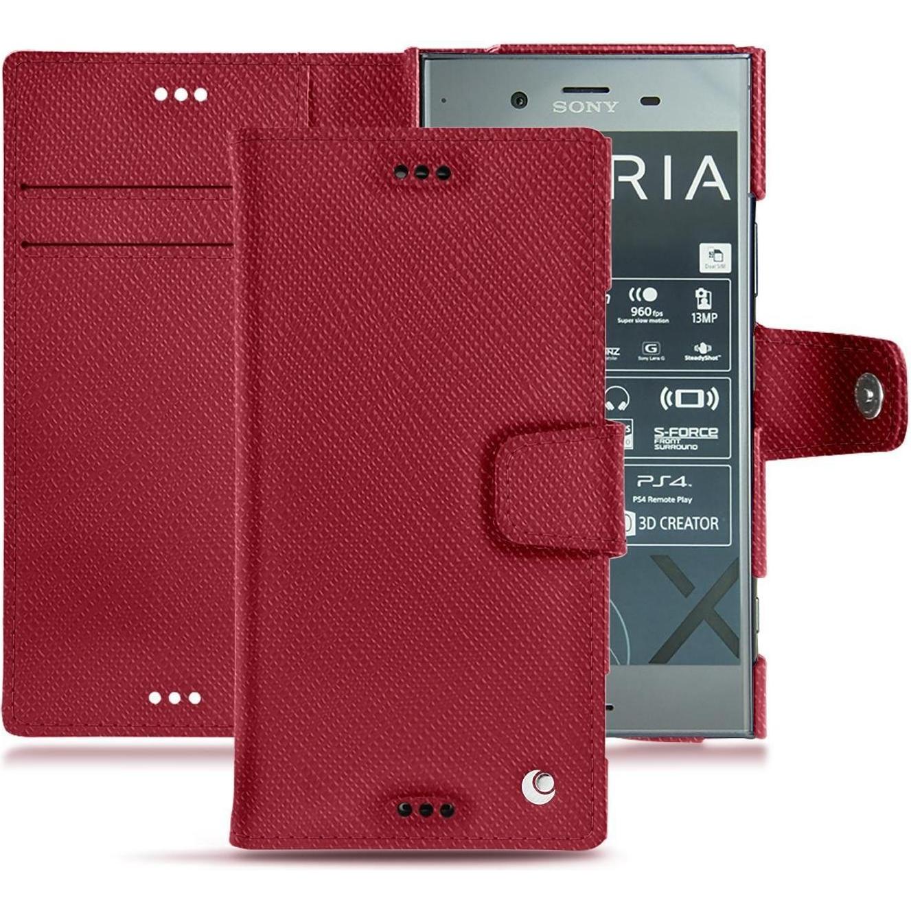 Noreve Lederschutzhülle Wallet (Sony Xperia XZ1), Smartphone Hülle, Rot