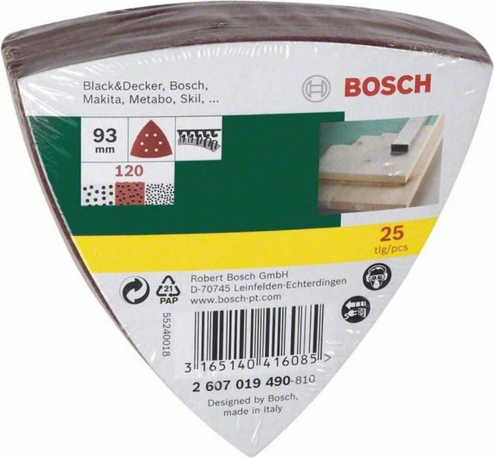 Produktbild Bosch Zubehör Schleifblatt-Set für Deltaschleifer, 93 mm, 120, 6 Löcher, 25er-Pack (120)