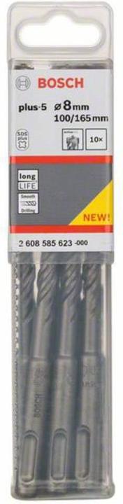 Image du produit Bosch Professional Zubehör Foret marteau SDS plus-5, 8 x 100 x 165 mm, pack de 10 (8 mm)