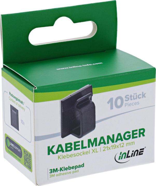 InLine 10er Pack ® Kabelmanager Klebesockel XL, Nylon, 3M-Klebepad, schwarz