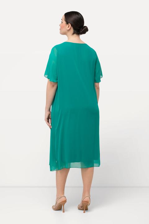 Produktbild Ulla Popken Chiffonkleid, Schmucksteine, A-Linie, Rundhals, Halbarm (50, 52)