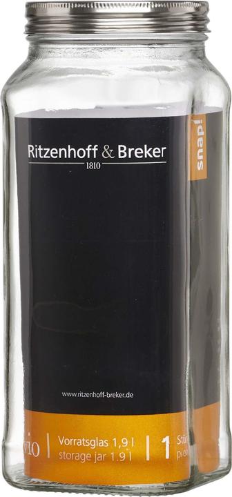 Actual product image Ritzenhoff & Breker "VIO" storage jar, square, 1.9 litre, made of glass, with stainless steel screw-top lid (1.90 l)