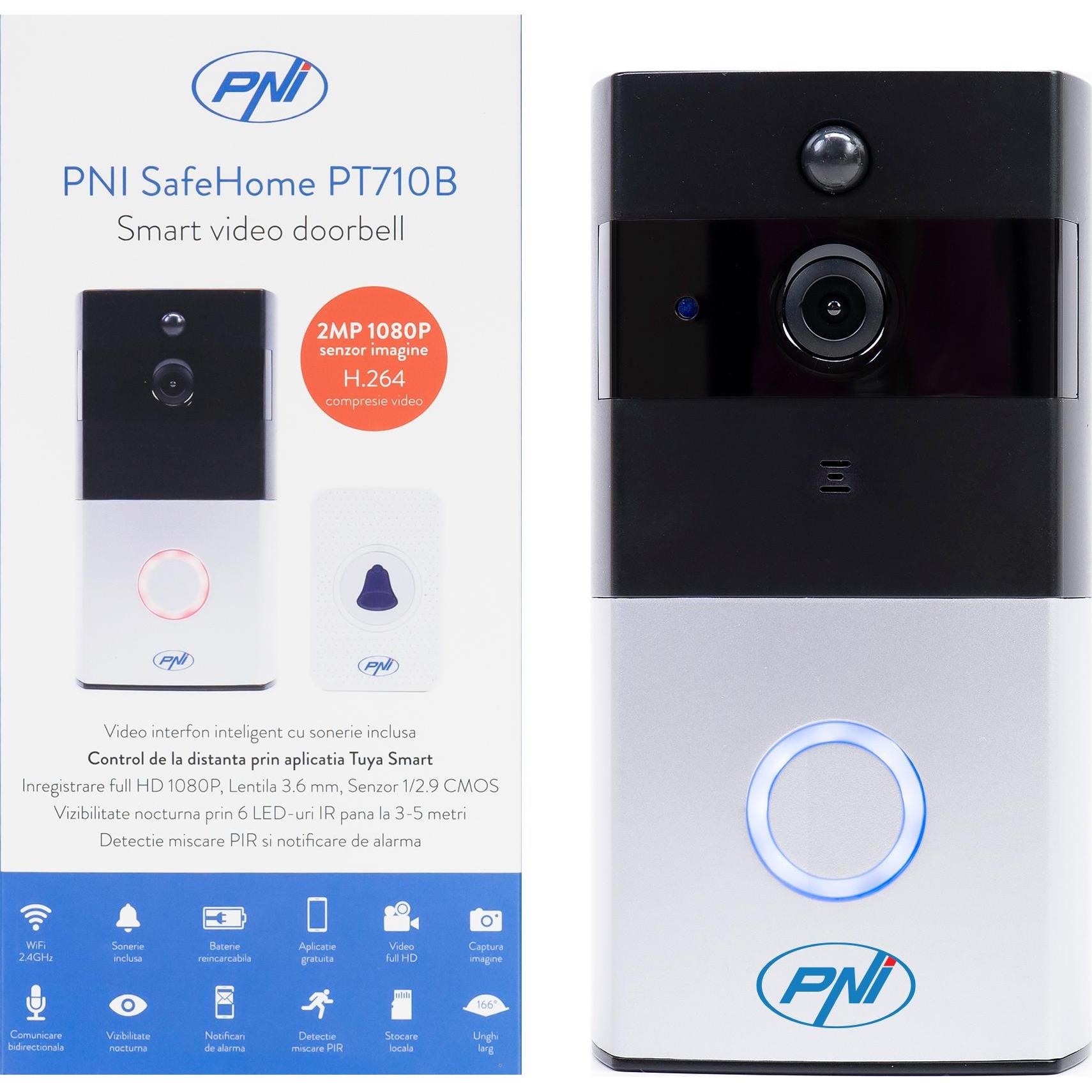 PNI, Klingel + Türsprechanlage, Intelligente Video-Gegensprechanlage SafeHome PT710B WiFi HD, P2P, Akku und Ringer 36 So...