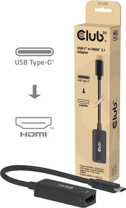 Actual product image Club 3D Club3D Adapter USB Typ C > HDMI 2.1 8K HDR10 DP1.4 St/Bu retail (HDMI, 2.20 cm)
