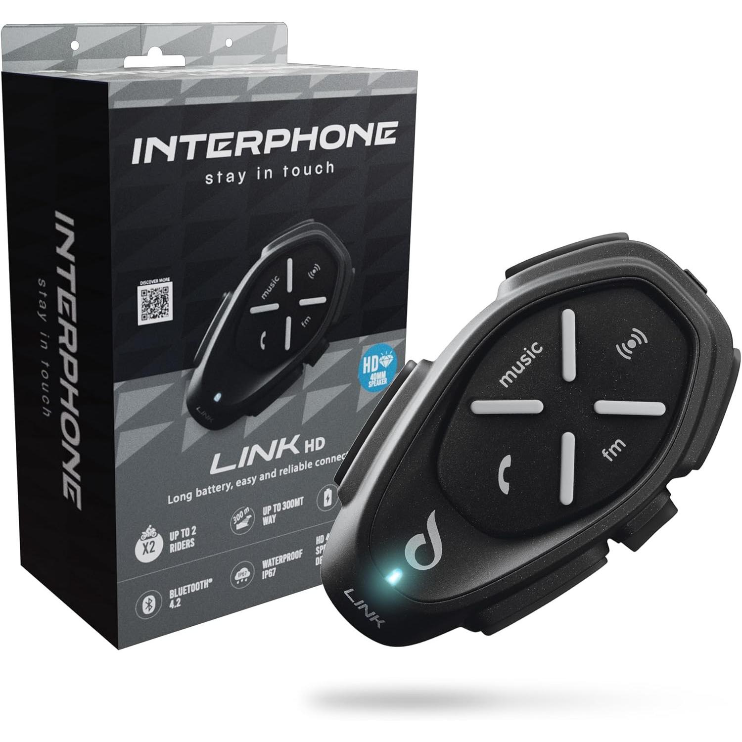 Interphone, Radio + Interfono per moto, Intercom per casco moto, cuffie stereo alta fedeltà, autonomia 20 ore, GPS, impermeabile IPX67 (Set di 1)