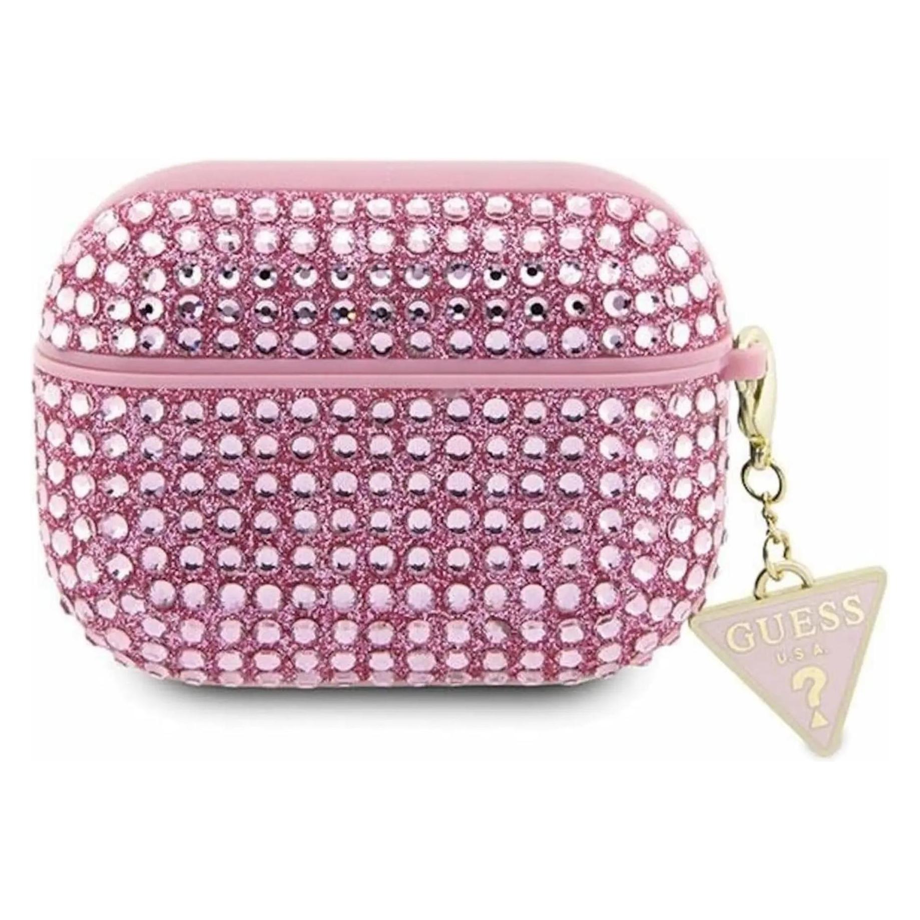 Guess GUA3HDGTPP AirPods 3 Cover Różowy/pink Rhinestone Triangle Charm (Kopfhörer Tasche), Kopfhörertasche + Schutzhülle, Rosa