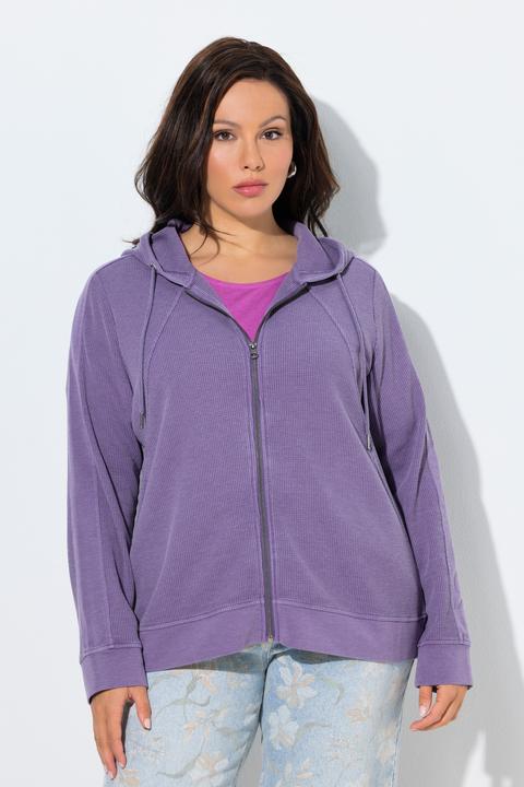 Produktbild Ulla Popken Sweatjacke, Waffelpiqué, Kapuze, Langarm (62)
