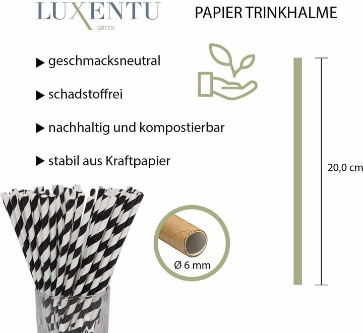 Actual product image Luxentu Paper Drinking Straws Striped (100 x)