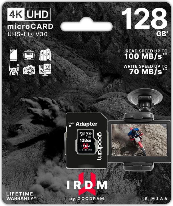 Actual product image Goodram Microcard IRDM + adapter (128 GB, microSDXC, U3, UHS-I)