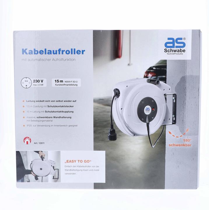 Actual product image As - Schwabe Retractable extension AS-SCHWABE H05VV-F 3G1,5 15m (15 m, 1.50 mm²)