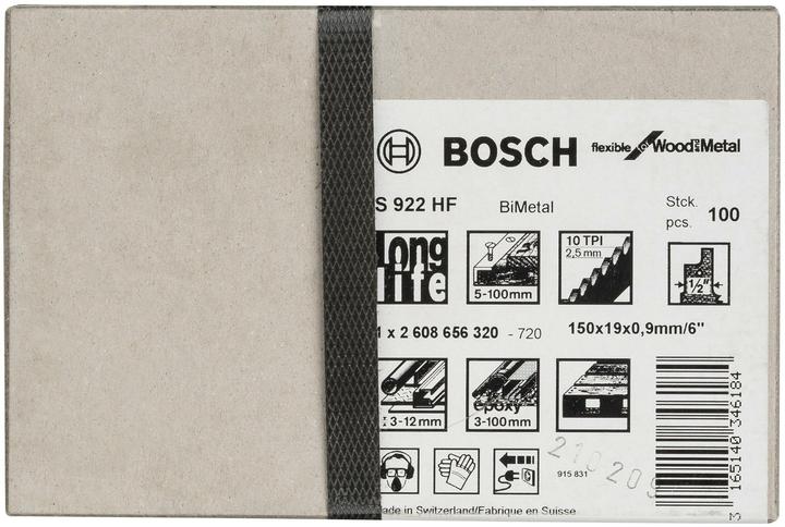 Produktbild Bosch Professional Zubehör Säbelsägeblatt S 922 HF, Flexible for Wood and Metal, 100er-Pack, 150 mm