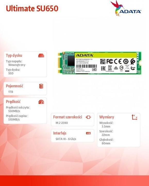 Actual product image Adata Ultimate SU650 (1000 GB, M.2 2280)