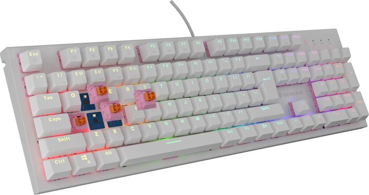 Genesis Klawiatura Dla Graczy Thor 303 Us Podswietlenie RGB Mechaniczna Silent Switch Biala Hot Swap (US, Kabelgebunden)