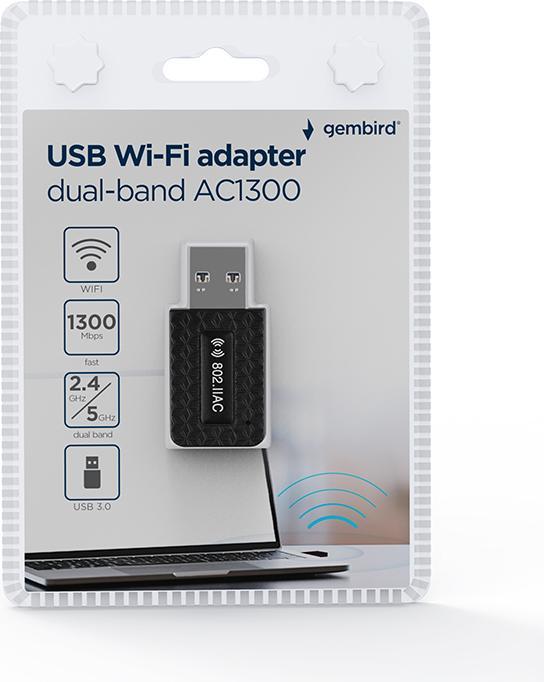 Actual product image Gembird WNP-UA1300-03 Compact dual-band AC1300 USB WLAN adapter (USB)