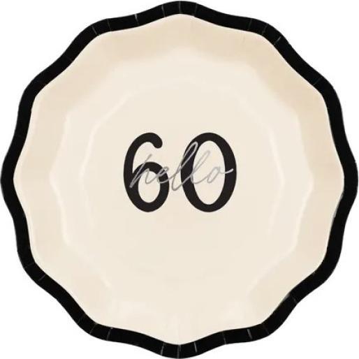 Creme mit schwarzer Schleife und Aufschrift „hello 60“