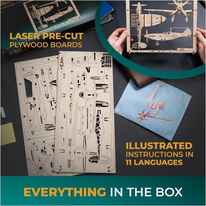 Image du produit Ugears 70196 Fighter Aircraft 2.5D Puzzle- Πολεμικό Αεροσκάφος 2.5D Πάζλ