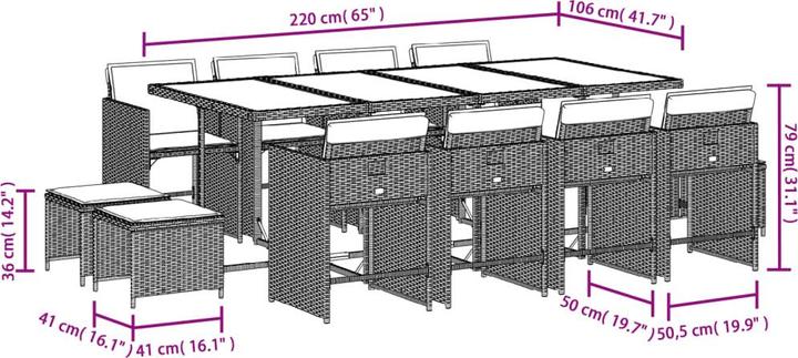 Produktbild VidaXL Gartenmöbel Essgruppe Gartengarnitur Sitzgruppe 13-tlg. Grau Poly Rattan (220 cm)