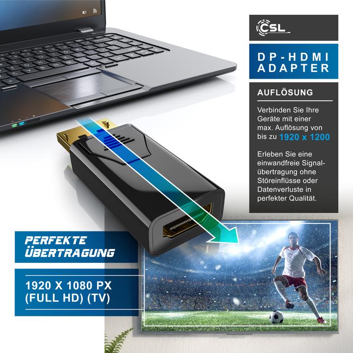 Actual product image CSL DisplayPort to HDMI Adapter, Audio Video Adapter, Ultra HD 4k DP to HDMI Converter (HDMI, 2.15 cm)