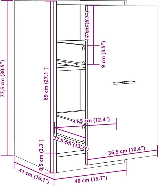 Produktbild vidaXL Apothekerschrank (40 x 41 x 77.50 cm)