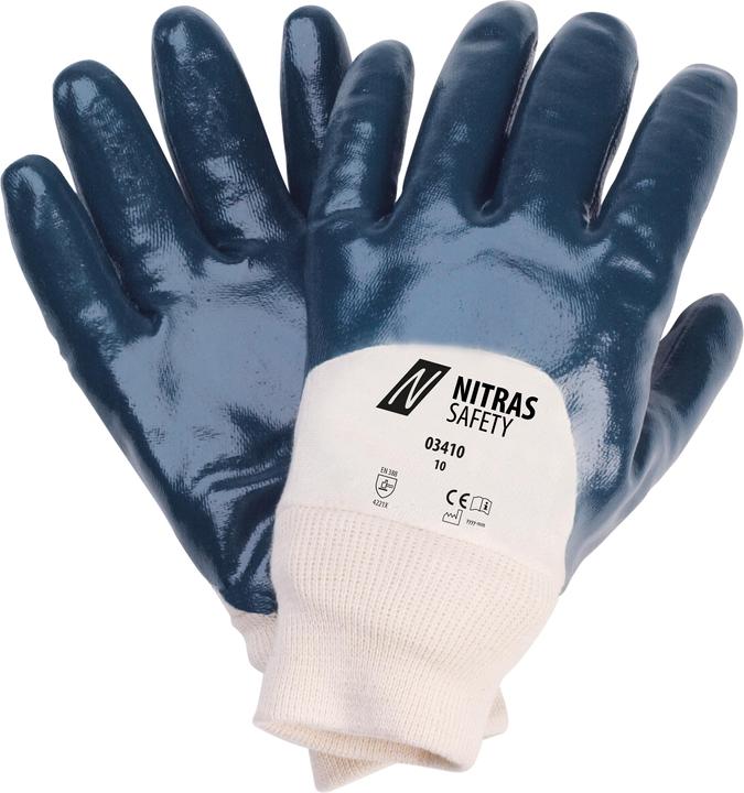 Nitras Nitrile gloves, cotton jersey, natural colour, nitrile coating, blue (colour code: 2216), 3 (8)
