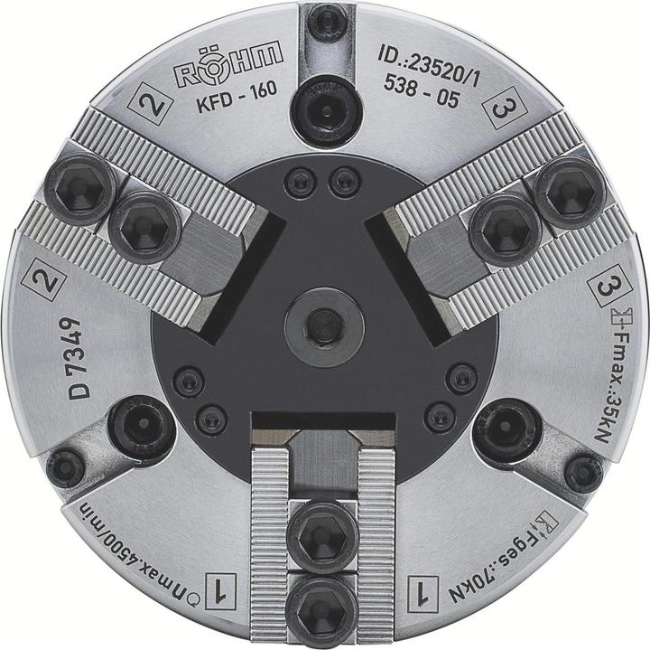 Produktbild Röhm Kraftspannfutter KFD 160, 3-Backen, Standardausführung, Zylindrische Zentrieraufnahme