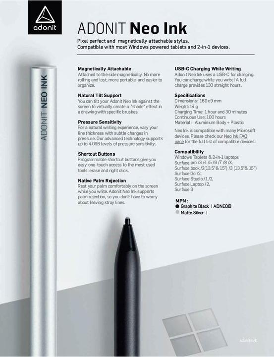 Productafbeelding Adonit Neo Ink Stylus voor Microsoft Surface