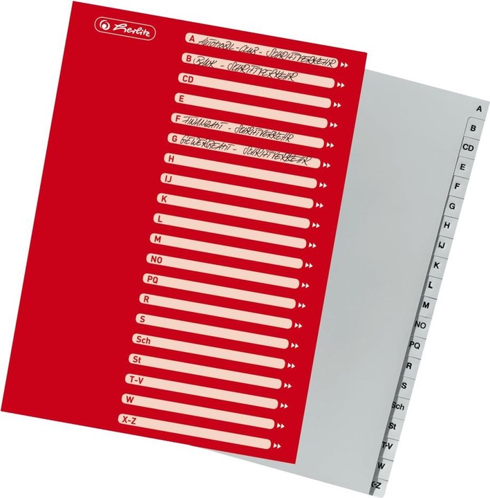 Produktbild Herlitz Kunststoffregister, A-Z, A4 extra breit, 20-teilig grau, PP-Folie, Eurolochung, Maße: (B)240 x