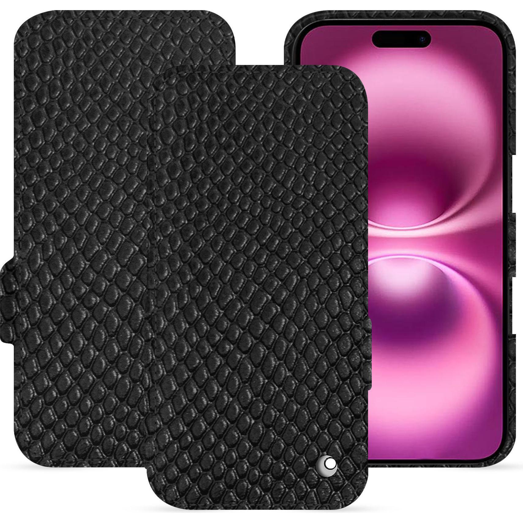 Noreve Lederschutzhülle horizontal (Apple iPhone 16 Plus), Smartphone Hülle, Schwarz