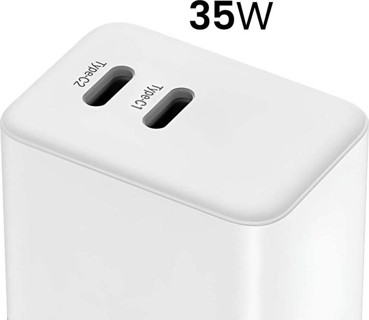 Crong Ultra Compact GaN - Ładowarka sieciowa 35W PD 3.0 2x USB-C (biały) (35 W, 2 ports)
