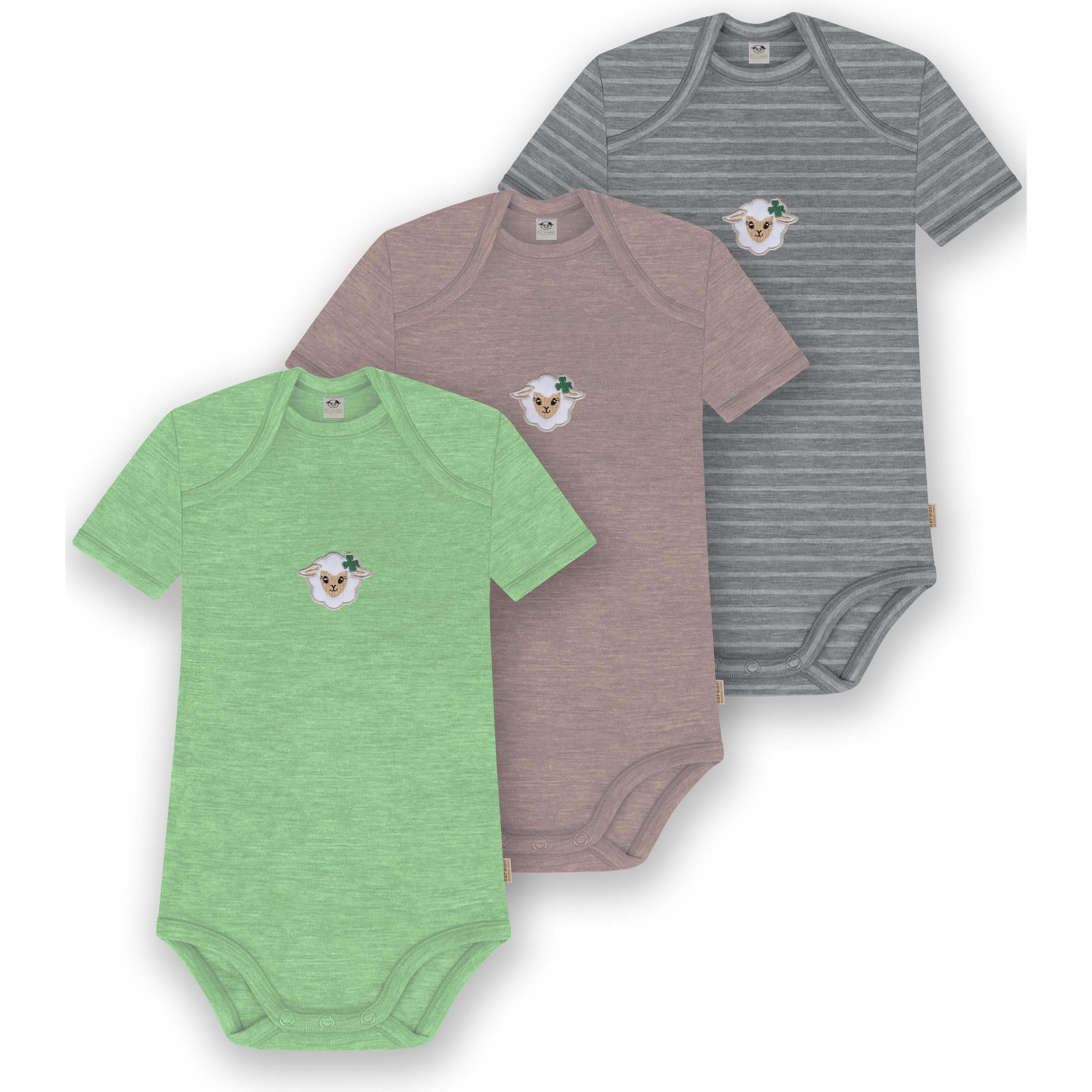 Normani, Herren, Body, 3er Set Baby Merino Body Kurzarm „Tauranga" - 9299, Grau, (80)