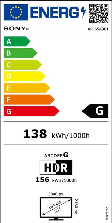 Etichetta energetica Sony OLED XR-65A90J (65", A90J, OLED, 4K, 2021)