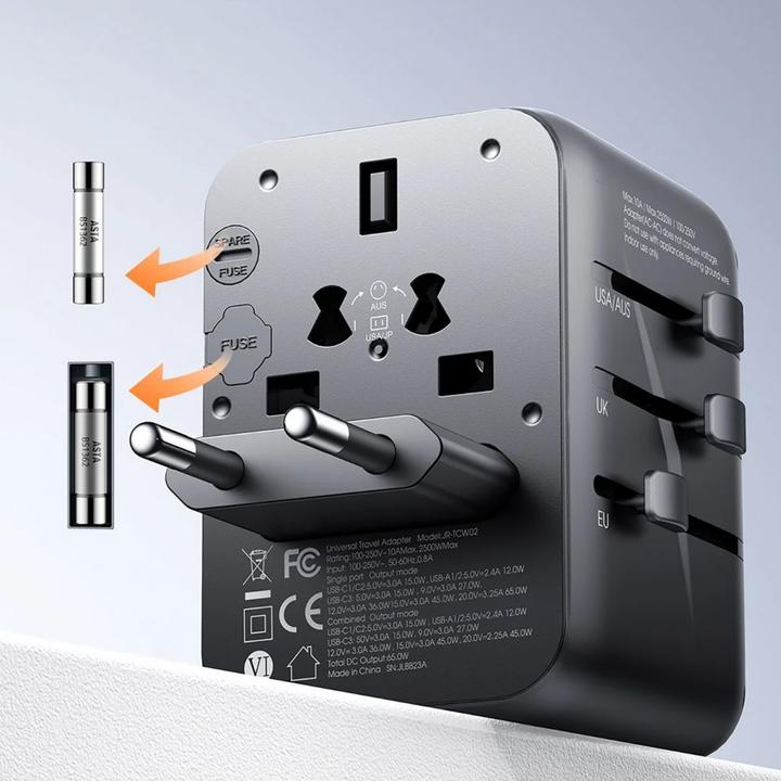 Actual product image Joyroom 65W GaN Universal Travel Adapter 3 USB-C & 2 USB-A