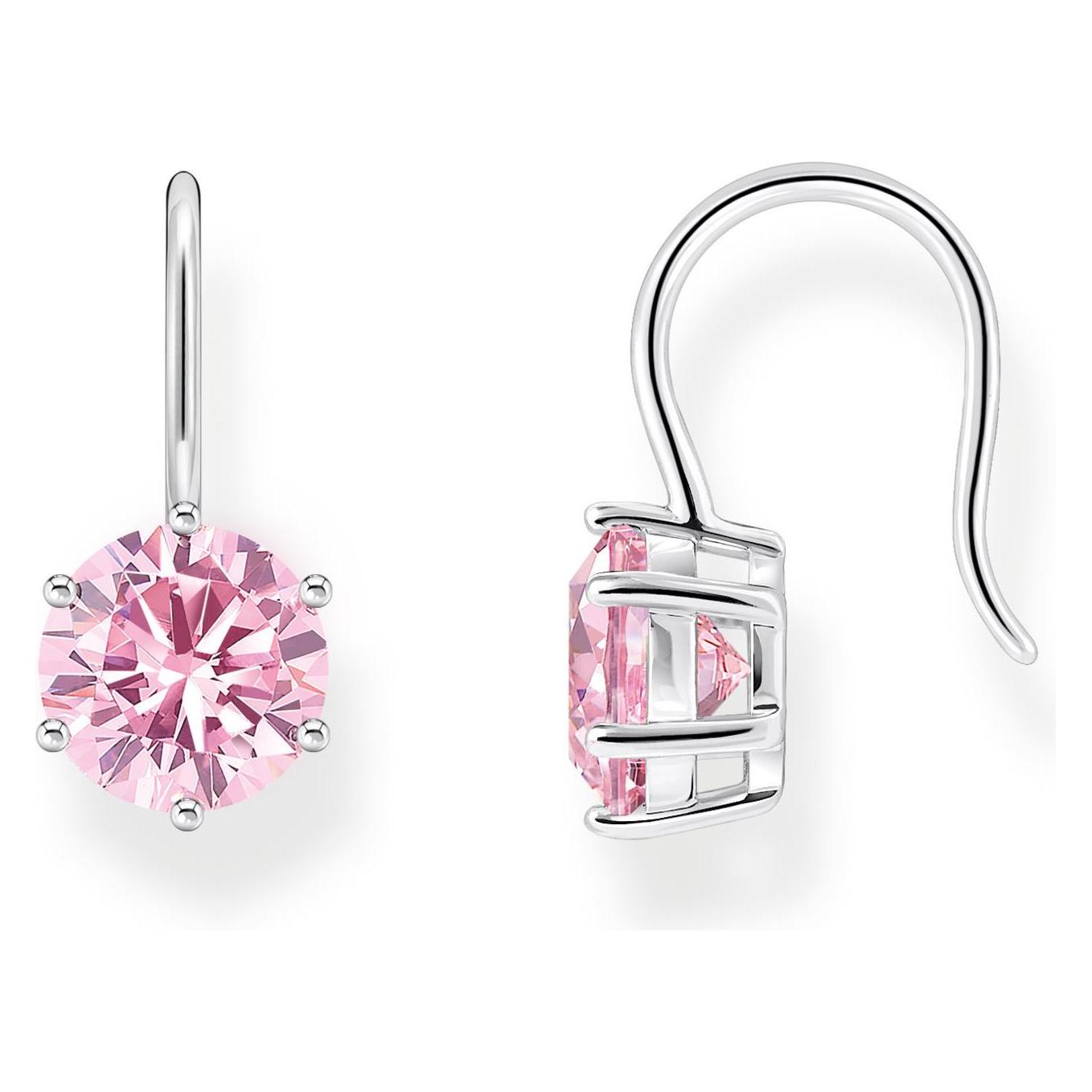 Thomas Sabo, Ohrringe, Ohrhänger Mit Grossem, Pinkfarbenem Zirkonia Silber, (925er Silber)