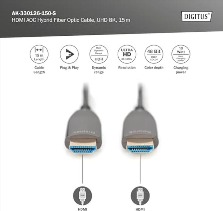 Image du produit Digitus Câble de fibre optique hybride HDMI® AOC, UHD 8K, 15 m (15 m, HDMI, 2.1)