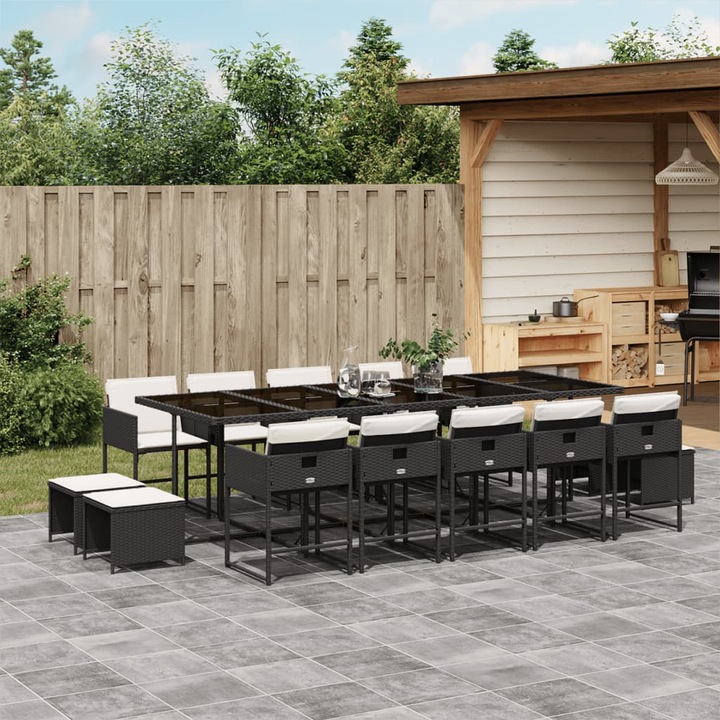 Produktbild VidaXL Gartenmöbel Essgruppe Gartengarnitur Sitzgruppe 15tlg Schwarz Poly Rattan (275 cm)